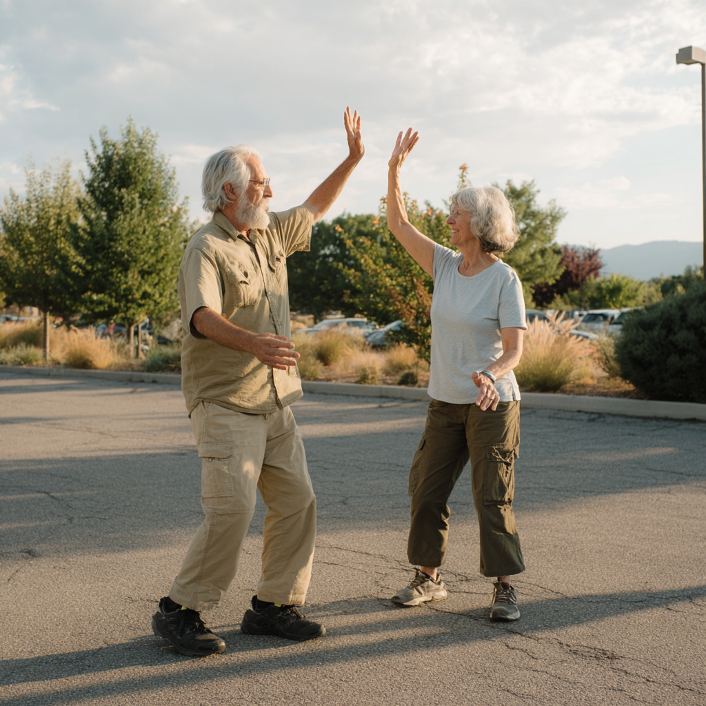 Older adults practicing natural movement techniques outdoors